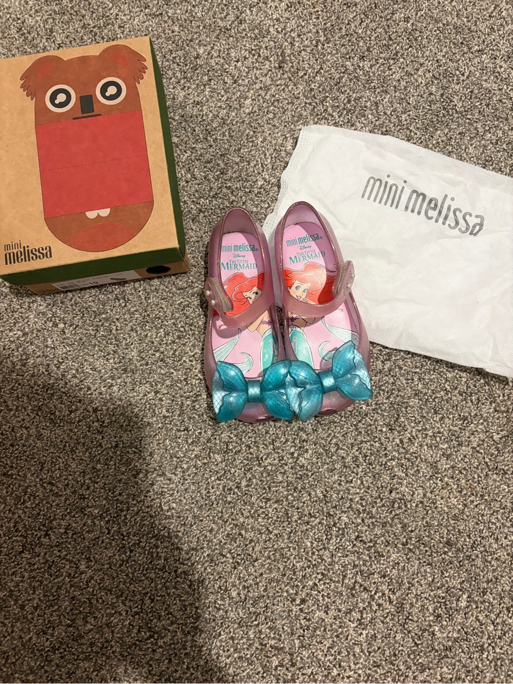 NWB RARE Mini Melissa Pink Jelly Mary Janes with Blue Metallic Bow